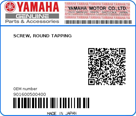 Product image: Yamaha - 901600500400 - SCREW, ROUND TAPPING  0
