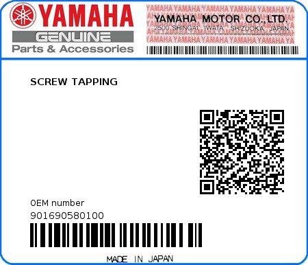 Product image: Yamaha - 901690580100 - SCREW TAPPING  0