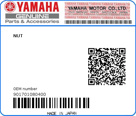 Product image: Yamaha - 901701080400 - NUT  0