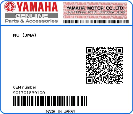 Product image: Yamaha - 901701839100 - NUT(3MA)  0