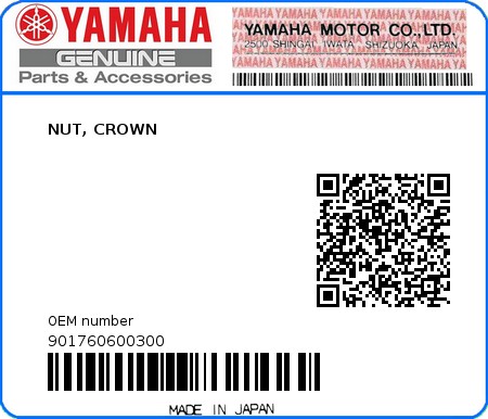 Product image: Yamaha - 901760600300 - NUT, CROWN  0