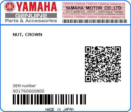 Product image: Yamaha - 901760600800 - NUT, CROWN  0