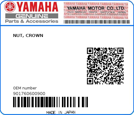 Product image: Yamaha - 901760600900 - NUT, CROWN  0