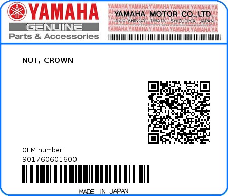 Product image: Yamaha - 901760601600 - NUT, CROWN  0