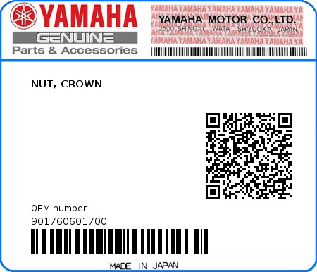 Product image: Yamaha - 901760601700 - NUT, CROWN  0