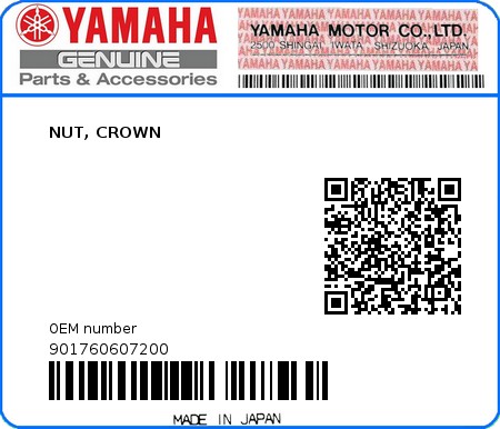 Product image: Yamaha - 901760607200 - NUT, CROWN   0