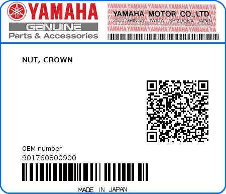 Product image: Yamaha - 901760800900 - NUT, CROWN  0