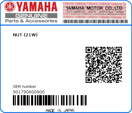 Product image: Yamaha - 901790600900 - NUT (21W)  0
