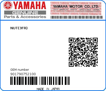 Product image: Yamaha - 901790752100 - NUT(3FR)  0