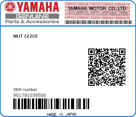 Product image: Yamaha - 901791039500 - NUT (22U)  0