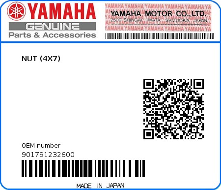 Product image: Yamaha - 901791232600 - NUT (4X7)  0