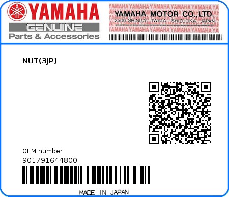 Product image: Yamaha - 901791644800 - NUT(3JP)  0