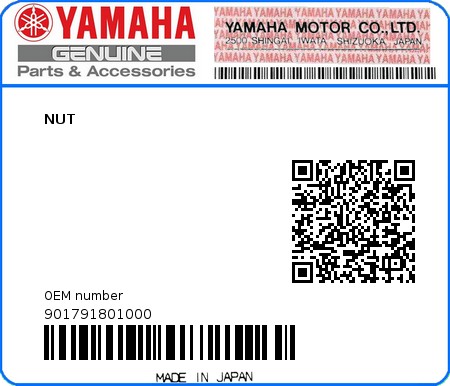Product image: Yamaha - 901791801000 - NUT  0