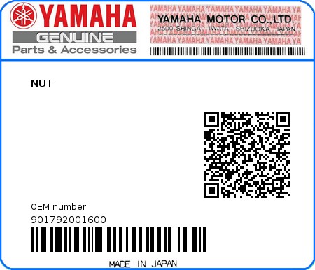 Product image: Yamaha - 901792001600 - NUT  0