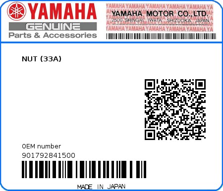 Product image: Yamaha - 901792841500 - NUT (33A)  0