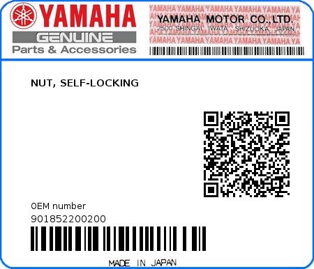 Product image: Yamaha - 901852200200 - NUT, SELF-LOCKING  0