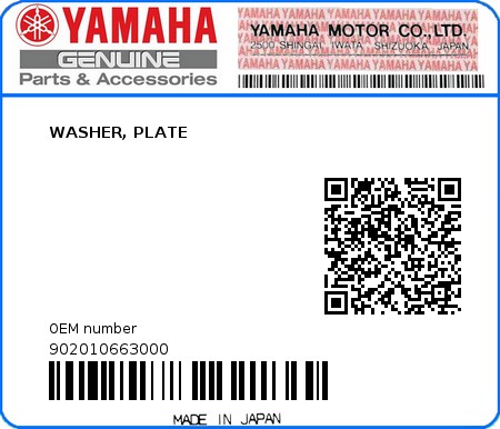 Product image: Yamaha - 902010663000 - WASHER, PLATE  0