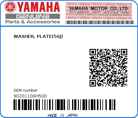 Product image: Yamaha - 90201106H500 - WASHER, PLATE(56J)  0