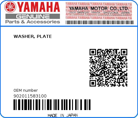 Product image: Yamaha - 902011583100 - WASHER, PLATE  0