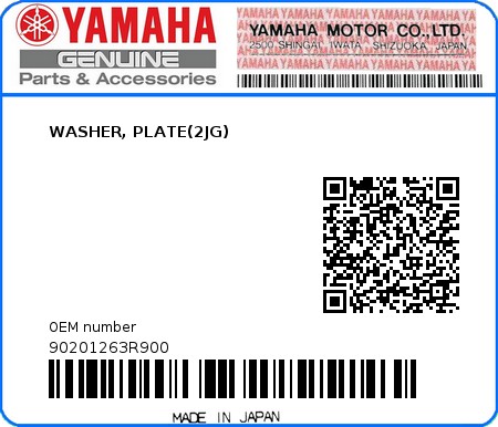 Product image: Yamaha - 90201263R900 - WASHER, PLATE(2JG)  0