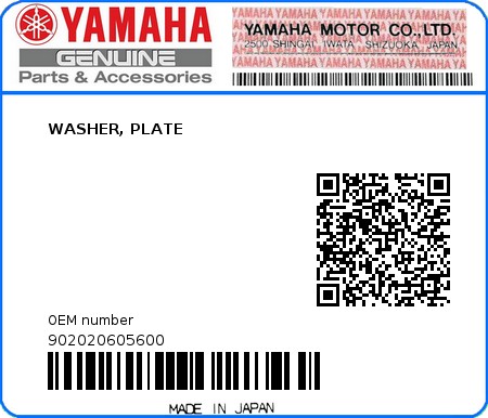 Product image: Yamaha - 902020605600 - WASHER, PLATE   0