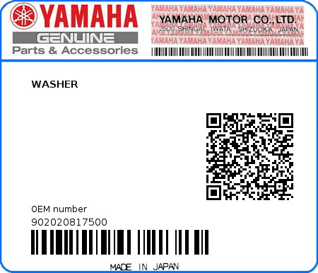 Product image: Yamaha - 902020817500 - WASHER   0