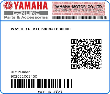 Product image: Yamaha - 902021002400 - WASHER PLATE 648441880000  0