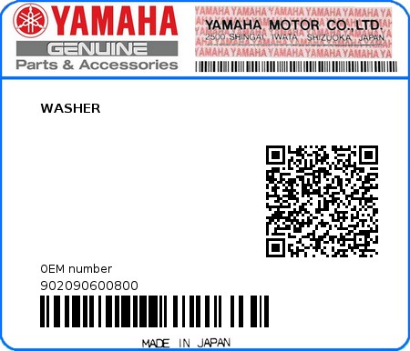 Product image: Yamaha - 902090600800 - WASHER  0