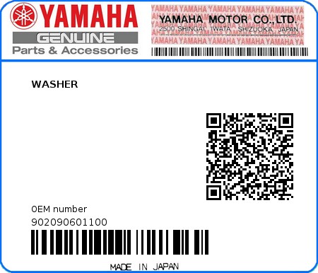 Product image: Yamaha - 902090601100 - WASHER  0