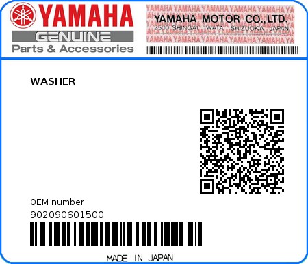Product image: Yamaha - 902090601500 - WASHER  0