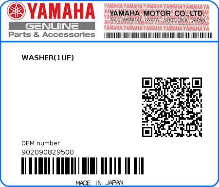 Product image: Yamaha - 902090829500 - WASHER(1UF)  0