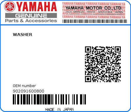 Product image: Yamaha - 902091600800 - WASHER  0