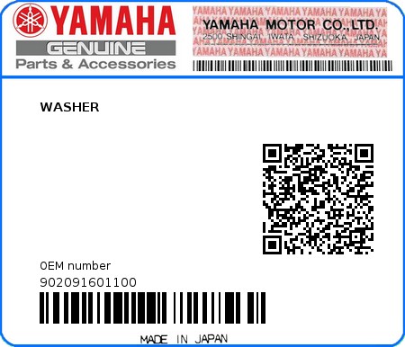 Product image: Yamaha - 902091601100 - WASHER  0