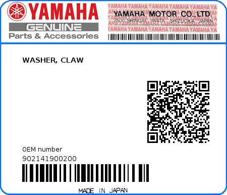 Product image: Yamaha - 902141900200 - WASHER, CLAW  0