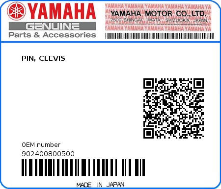 Product image: Yamaha - 902400800500 - PIN, CLEVIS  0