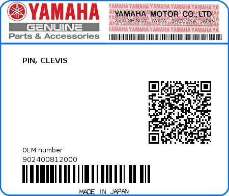 Product image: Yamaha - 902400812000 - PIN, CLEVIS  0