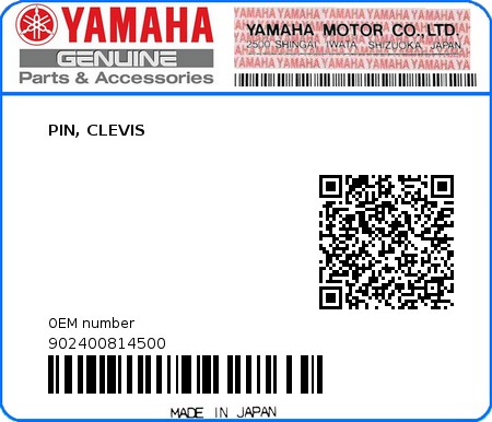 Product image: Yamaha - 902400814500 - PIN, CLEVIS  0