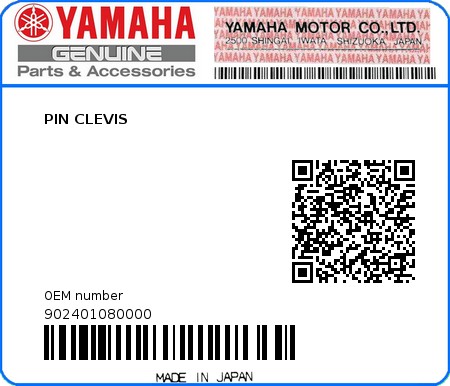 Product image: Yamaha - 902401080000 - PIN CLEVIS  0