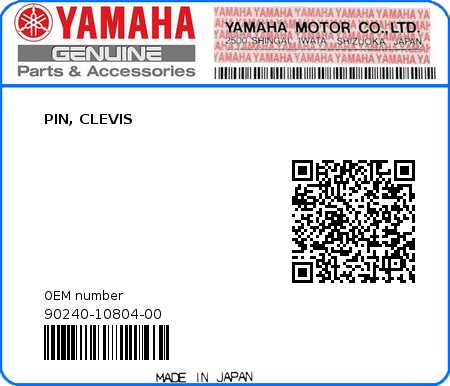 Product image: Yamaha - 90240-10804-00 - PIN, CLEVIS  0