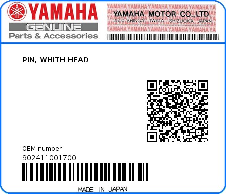 Product image: Yamaha - 902411001700 - PIN, WHITH HEAD  0
