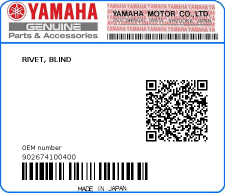 Product image: Yamaha - 902674100400 - RIVET, BLIND  0