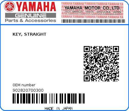 Product image: Yamaha - 902820700300 - KEY, STRAIGHT  0