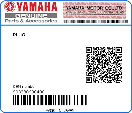 Product image: Yamaha - 903380600400 - PLUG   0