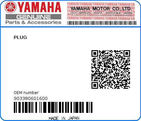 Product image: Yamaha - 903380601600 - PLUG  0