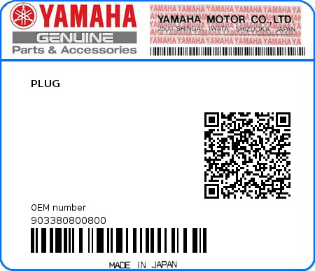 Product image: Yamaha - 903380800800 - PLUG  0