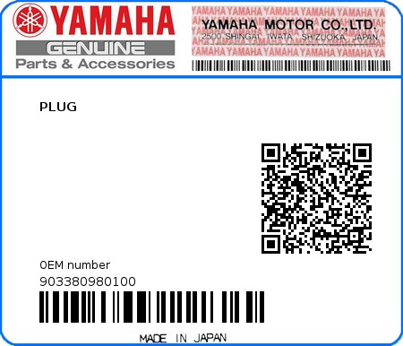 Product image: Yamaha - 903380980100 - PLUG  0