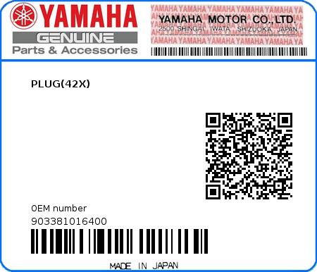 Product image: Yamaha - 903381016400 - PLUG(42X)  0