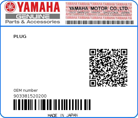 Product image: Yamaha - 903381520200 - PLUG   0