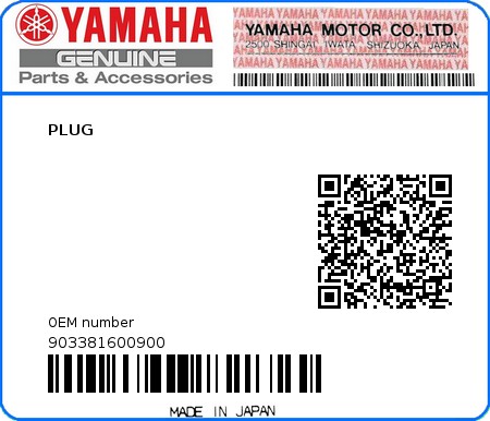 Product image: Yamaha - 903381600900 - PLUG  0