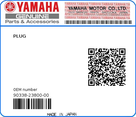 Product image: Yamaha - 90338-23800-00 - PLUG  0